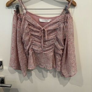 Astr Pink Floral Tie-Front Ruffle Top